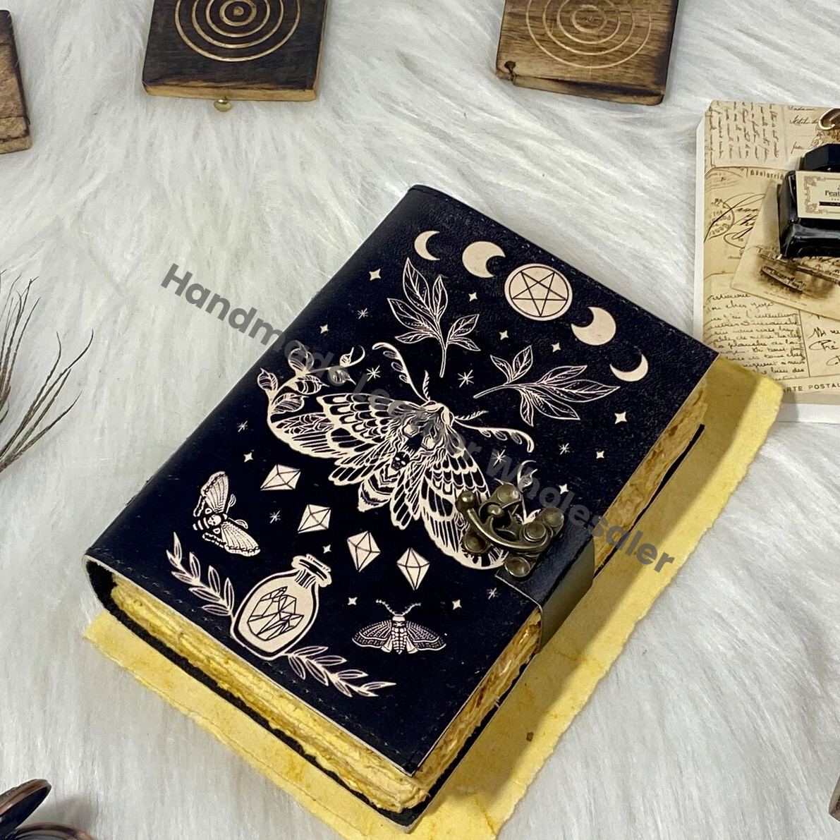 Luna Moth Leather Journal: Blank Spell Book of Shadows, Witchcraft Supplies