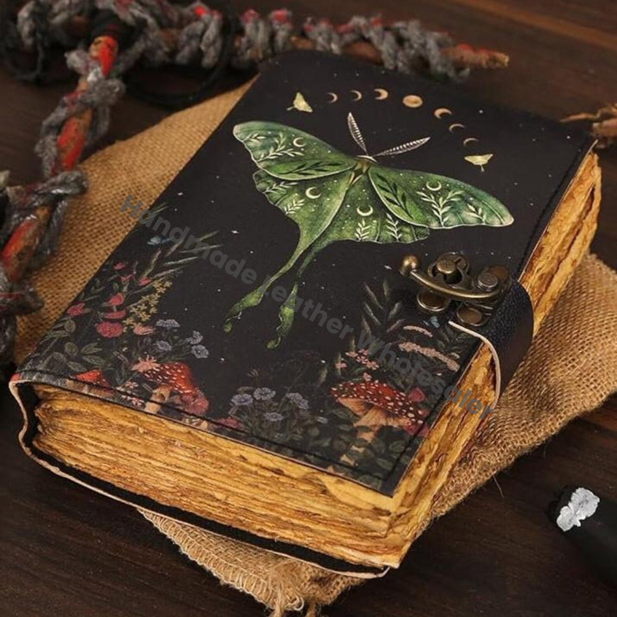 Luna Moth Leather Journal: Blank Spell Book, Vintage Grimoire