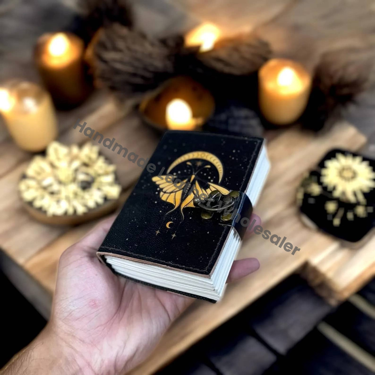 Luna Moth Leather Journal: Blank Spell Book, Witchcraft Notebook