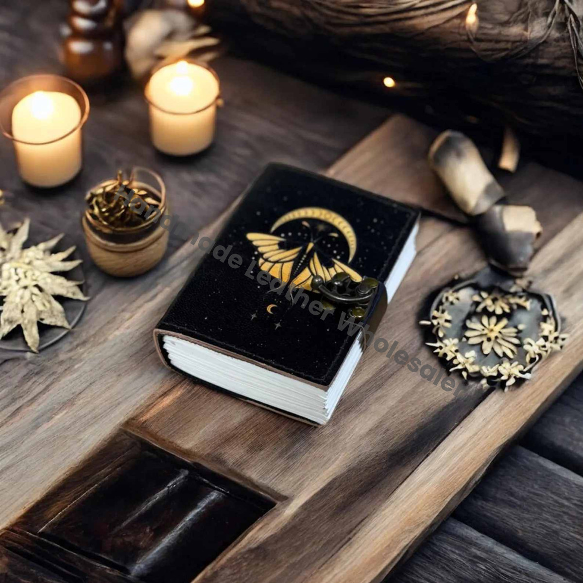 Luna Moth Leather Journal: Blank Spell Book, Witchcraft Notebook