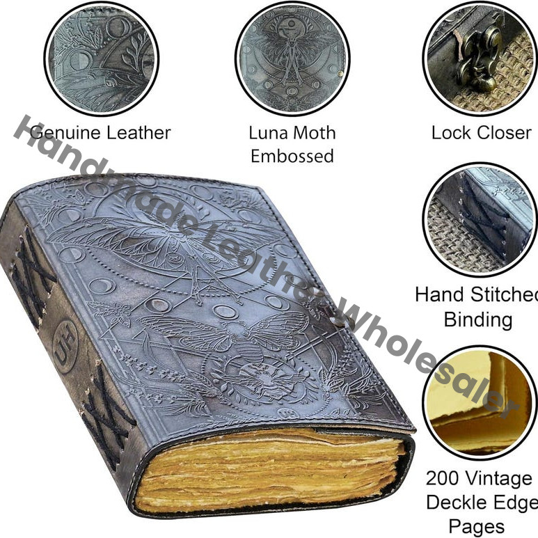Luna Moth Leather Journal – Deckle Edge Book of Shadows
