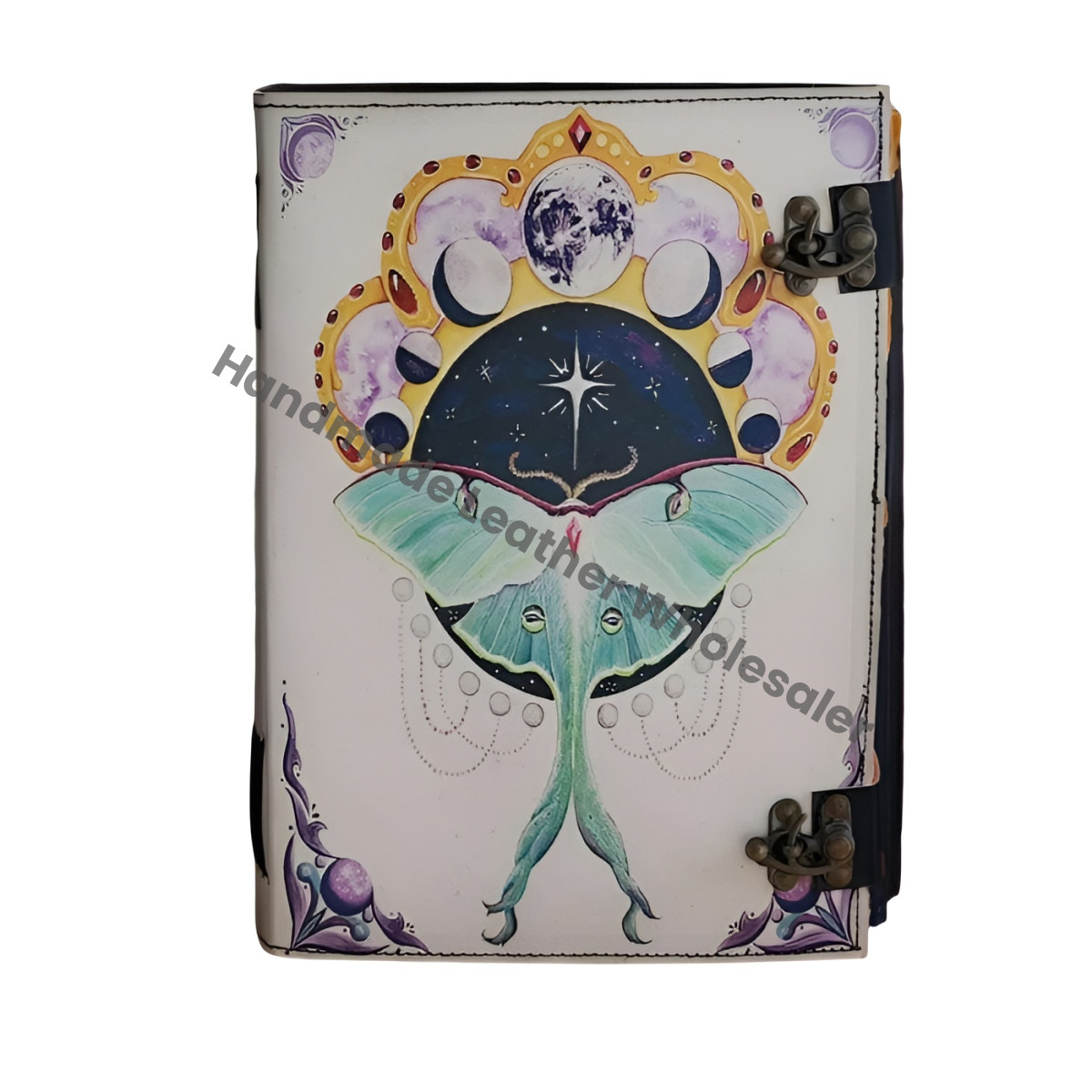Luna Moth Leather Journal, Vintage Writing Grimoire, Book of Shadows