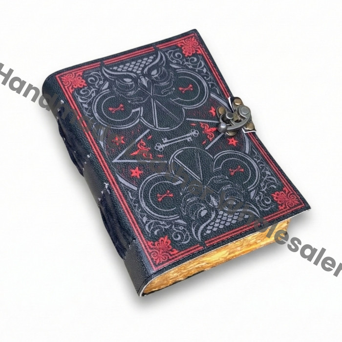 Luna Moth Leather Spell Book: Vintage Lock Journal, Deckle Edge Paper