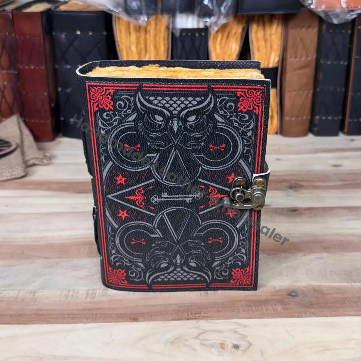 Luna Moth Leather Spell Book: Vintage Lock Journal, Deckle Edge Paper