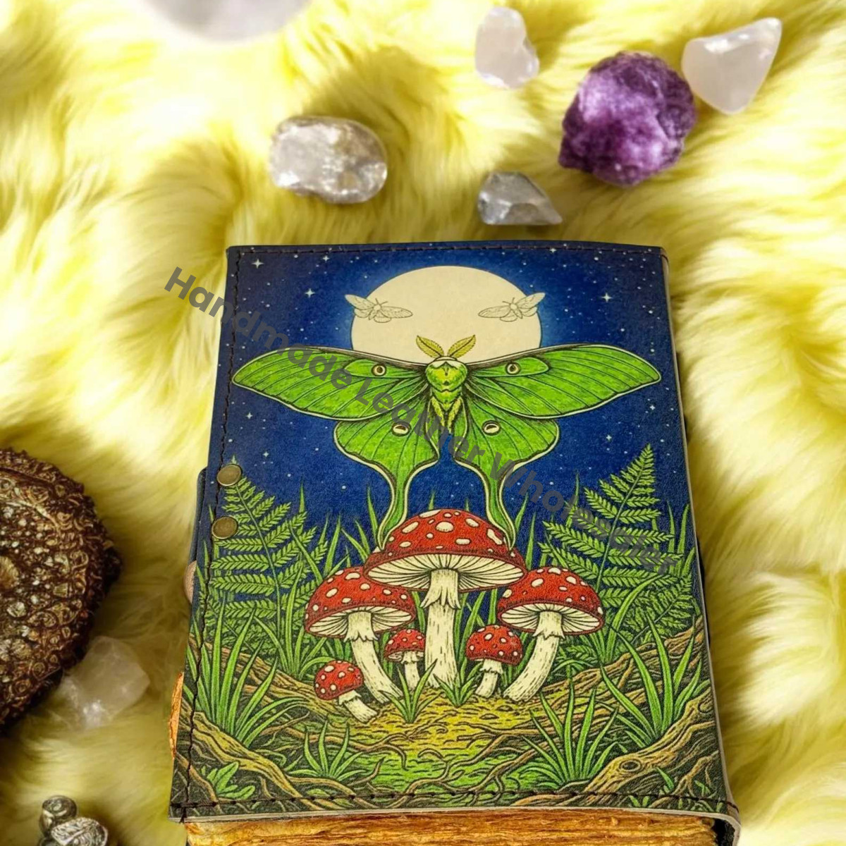 Luna Moth Leather Vintage Moon Forest Grimoire Handmade Book of Shadows