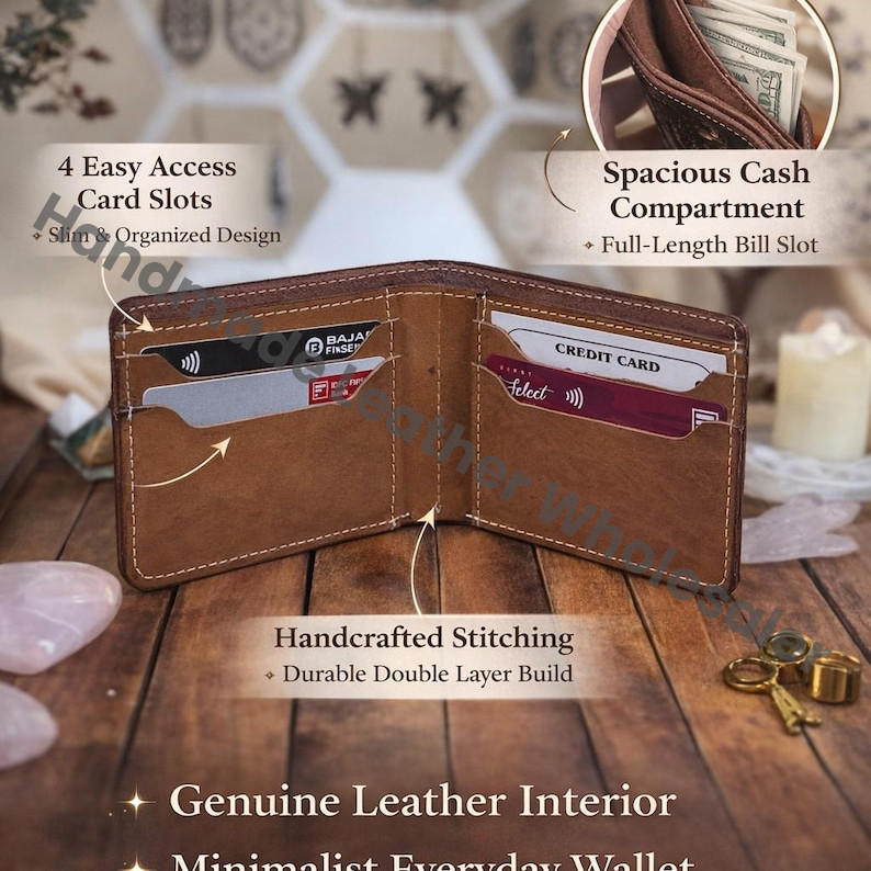 Luna Moth Print Leather Wallet, Handmade Buffalo Bifold