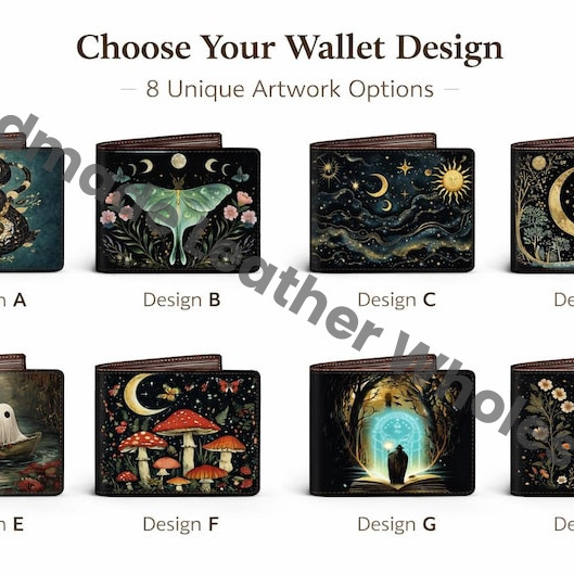 Luna Moth Print Leather Wallet, Handmade Buffalo Bifold