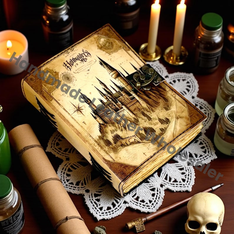 Magic Castle Leather Journal | Vintage Wizard School Diary | Handmade Grimoire Notebook | Antique Spellbook Gift for Fantasy Lovers"