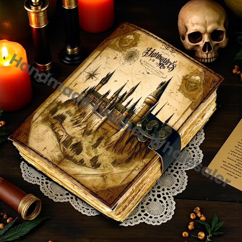 Magic Castle Leather Journal | Vintage Wizard School Diary | Handmade Grimoire Notebook | Antique Spellbook Gift for Fantasy Lovers"