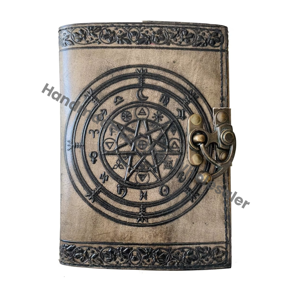 Magic of Spell Wiccan Sketchbook Deckle Old Pages Leather Journal Pentagram Women Vintage Book of Shadows Celtic Blank Planner
