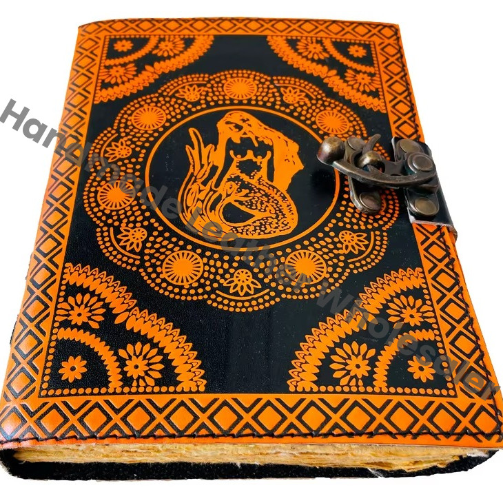 Mermaid Embossed Handmade Grimoire book Leather Wiccan Vintage Leather Journal fantasy Book Of shadows Travel Planner spell sketchbook