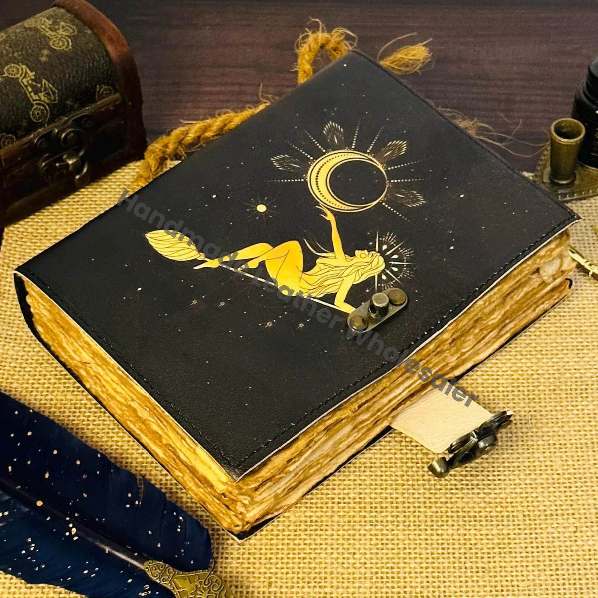 Moon Goddess Leather Journal: Deckle Edge Paper Spell Book