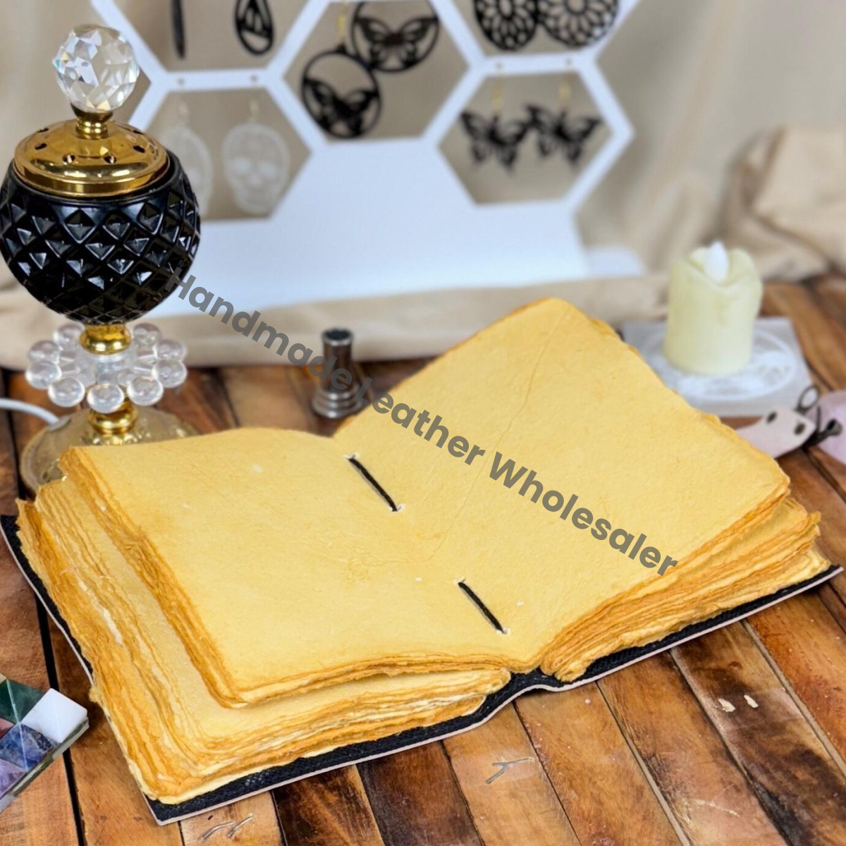 Moon Phase Leather Journal: Antique Handmade Deckle Edge Paper