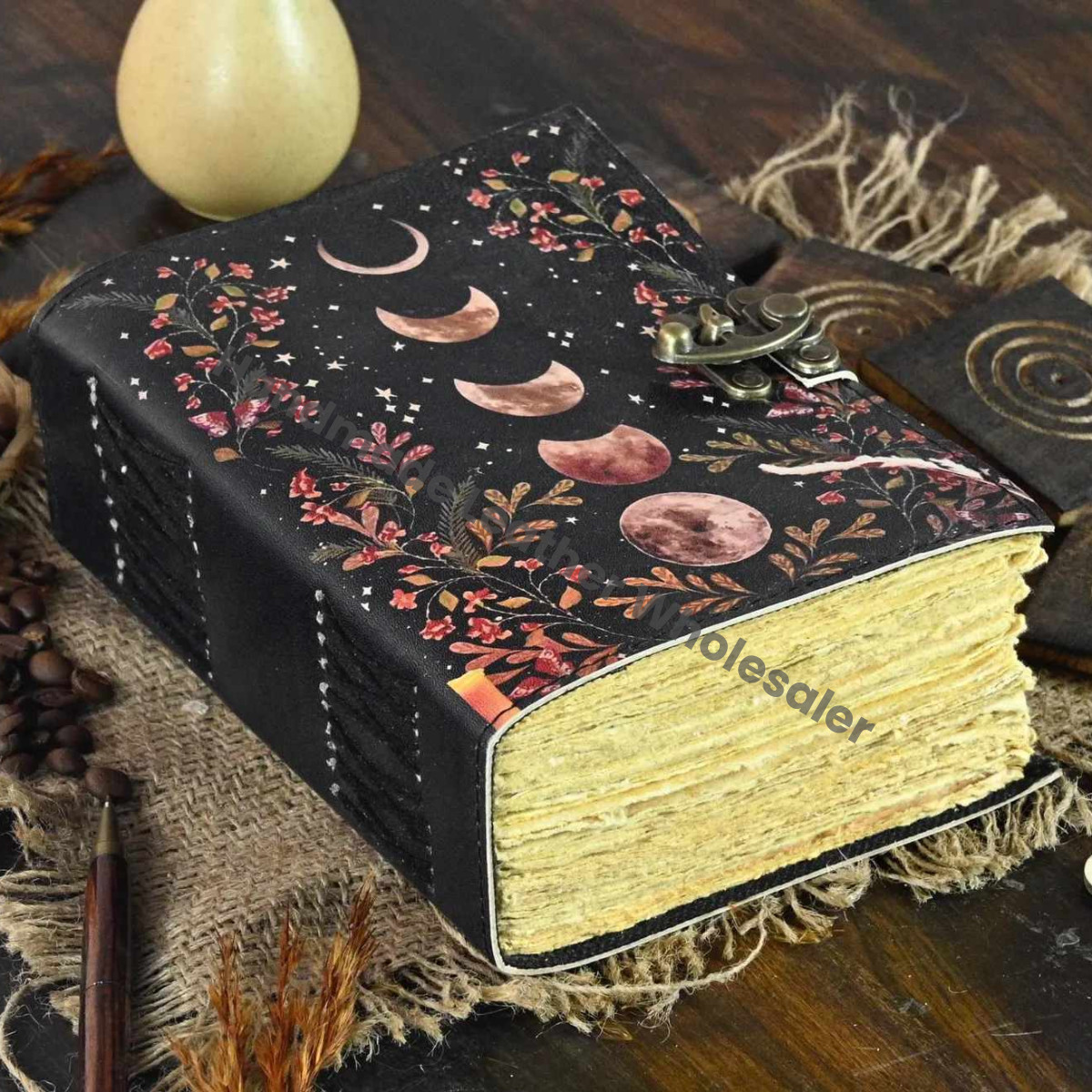 Moon Phase Leather Journal – Handmade Deckle Edge Paper