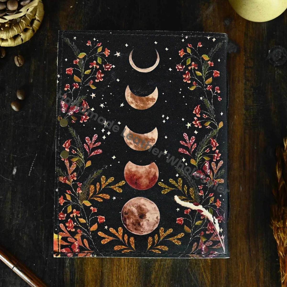 Moon Phase Leather Journal – Handmade Deckle Edge Paper