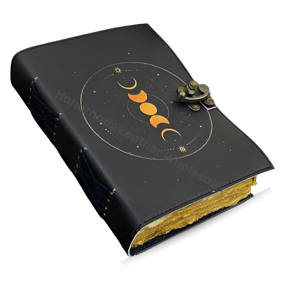 Moon Phase leather Journal notebook - Book of Shadows handstitched journal Grimoire Journal Handmade Journal With Deckle Paper Brass C lock