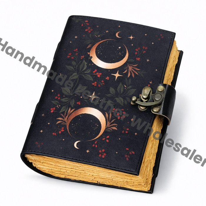 Moon Phase Leather Journal: Vintage Grimoire, Blank Book of Shadows
