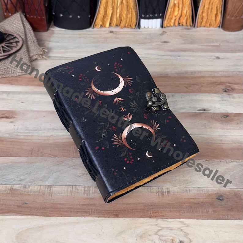 Moon Phase Leather Journal: Vintage Grimoire, Blank Book of Shadows