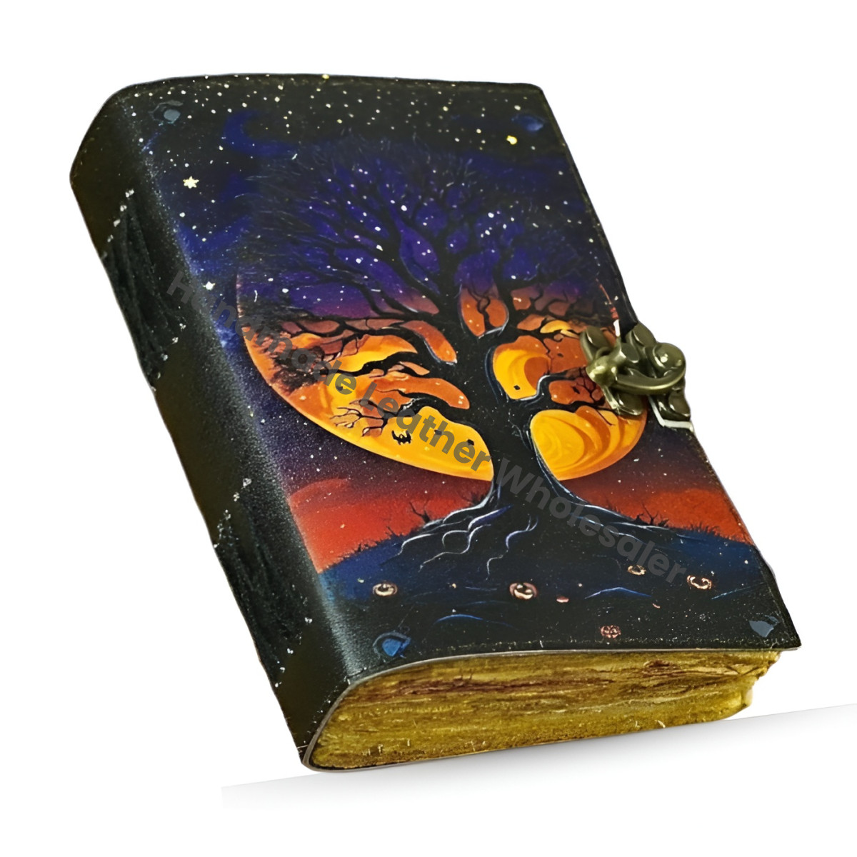 Moon Tree Leather Grimoire | Witchcraft Spellbook & Book of Shadows | Wiccan Pagan Journal | Gothic Occult Diary | Witchy Gift