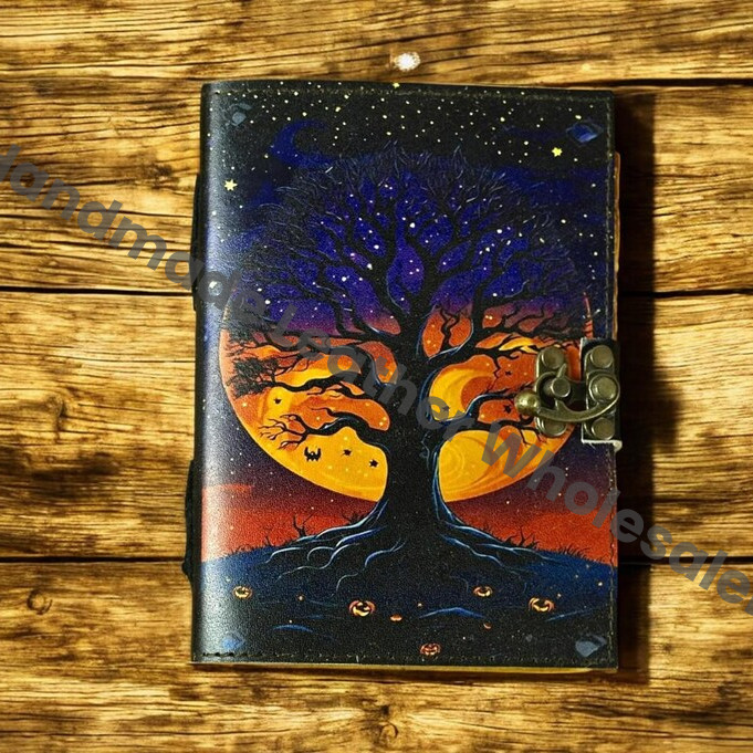 Moon Tree Leather Grimoire | Witchcraft Spellbook & Book of Shadows | Wiccan Pagan Journal | Gothic Occult Diary | Witchy Gift