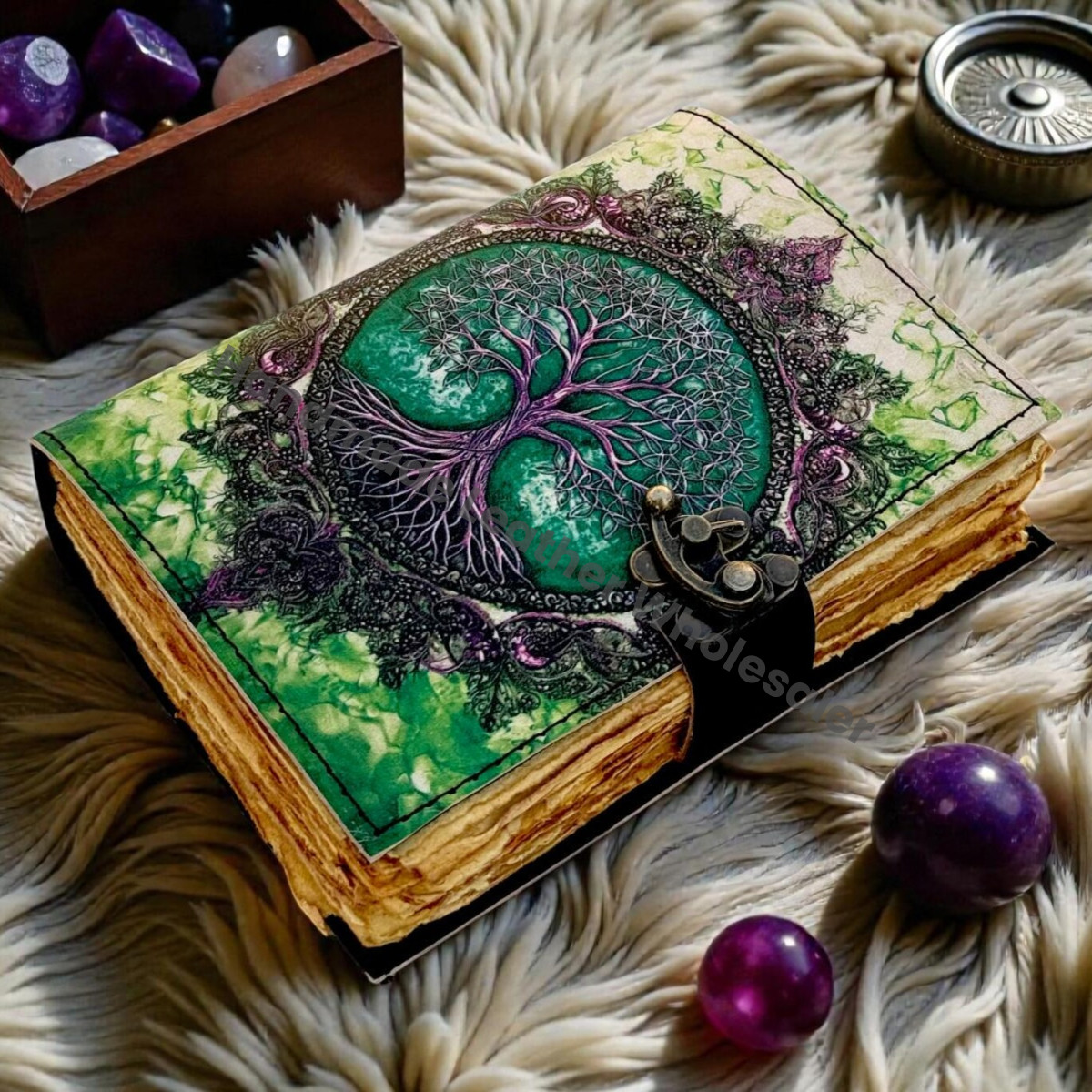 Moon Tree Leather Vintage Moon Forest Grimoire Handmade Book of Shadows, Spell book Wiccan Pagan Gothic Magic Diary