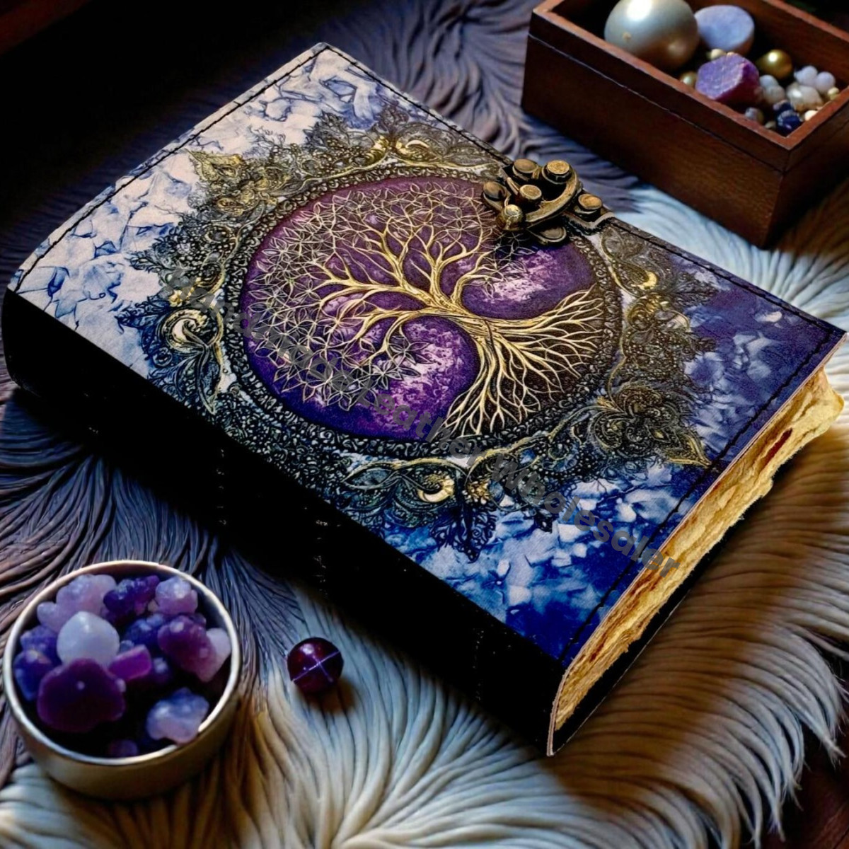 Moon Tree Leather Vintage Moon Forest Grimoire Handmade Book of Shadows, Spell book Wiccan Pagan Gothic Magic Diary