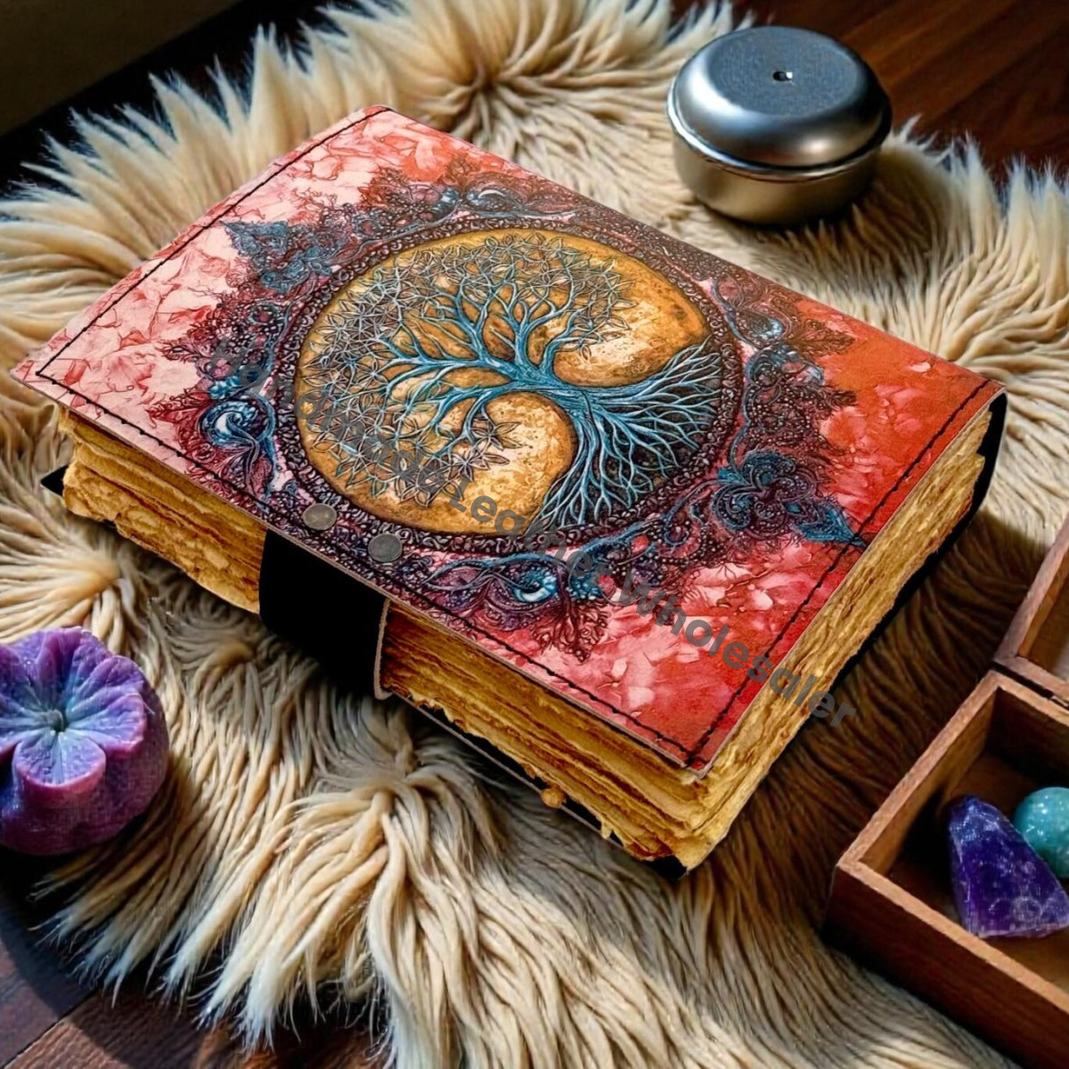 Moon Tree Leather Vintage Moon Forest Grimoire  Handmade Book of Shadows, Spell book Wiccan Pagan Gothic Magic Diary