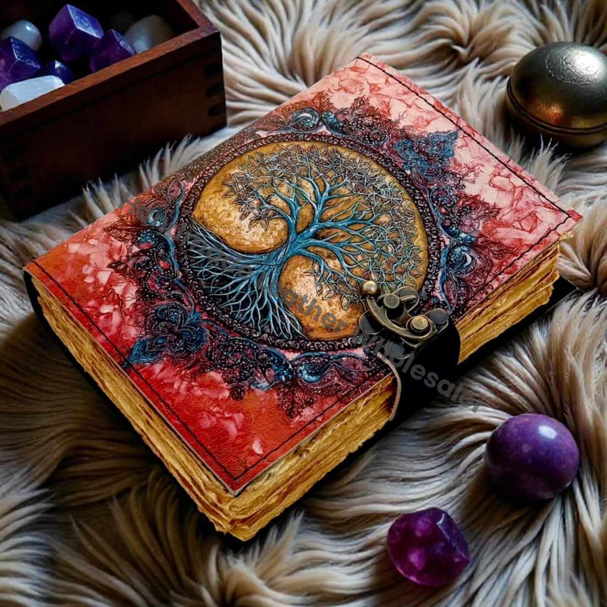 Moon Tree Leather Vintage Moon Forest Grimoire  Handmade Book of Shadows, Spell book Wiccan Pagan Gothic Magic Diary