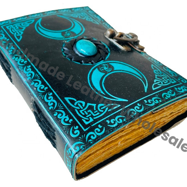 Moon Vintage Leather Journal Women Large Book Shadows Sketchbook Deckle Old Pages Third Eye Crystal Stone Books Custom Logo Gift