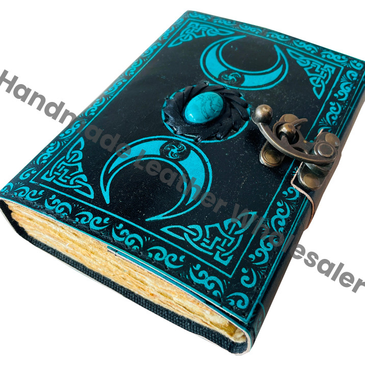 Moon Vintage Leather Journal Women Large Book Shadows Sketchbook Deckle Old Pages Third Eye Crystal Stone Books Custom Logo Gift