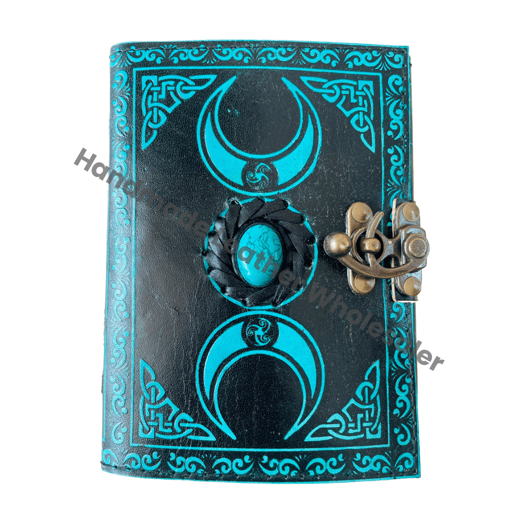 Moon Vintage Leather Journal Women Large Book Shadows Sketchbook Deckle Old Pages Third Eye Crystal Stone Books Custom Logo Gift