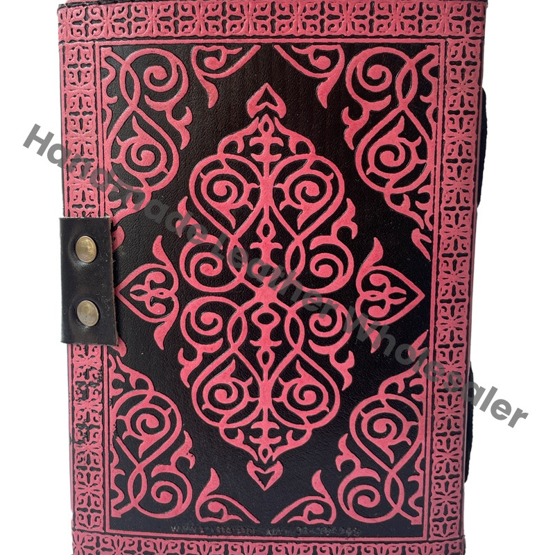 Moth Leather Antique Book of Spell Charmed Sun Moon Handmade Deckle Edge Paper Embossed Pink Black Vintage Sketchbook Planner