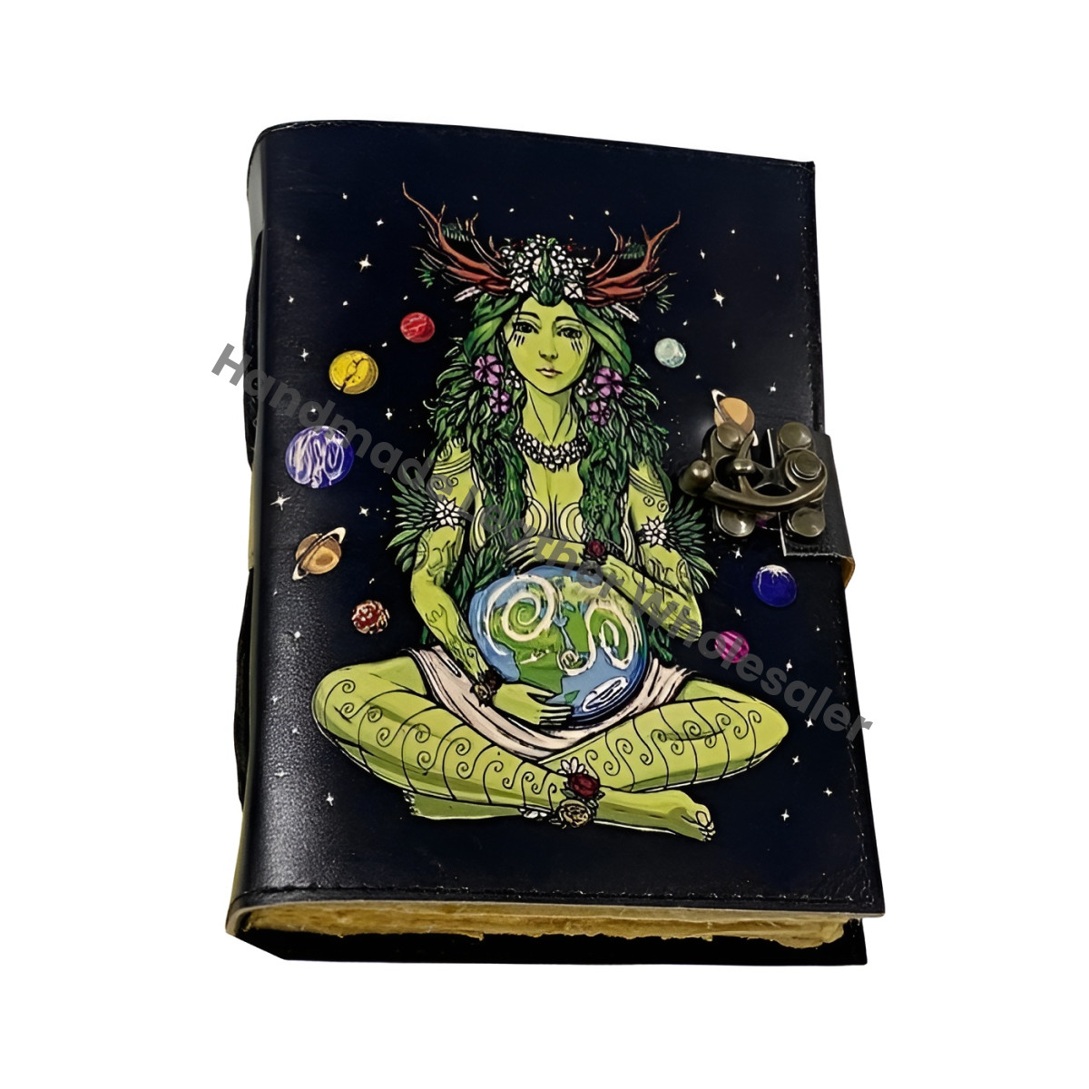 Mother Earth Leather Journal: Handmade Spell Book with Lock & Deckle Edge Paper