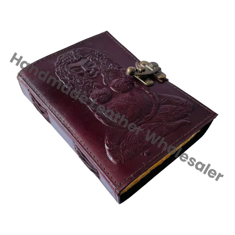 Mother Earth Vintage Leather Address Book Celtic Wiccan Writing Prop Brown Handmade Embossed Deckle Edge Eco-friendly Paper Gift