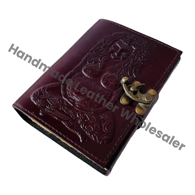 Mother Earth Vintage Leather Address Book Celtic Wiccan Writing Prop Brown Handmade Embossed Deckle Edge Eco-friendly Paper Gift