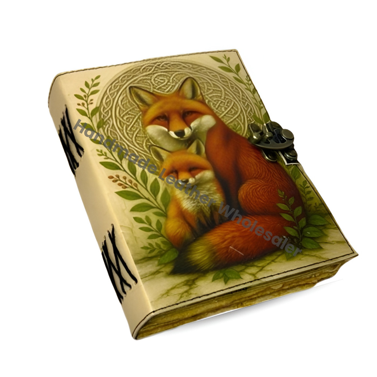 Mother Fox Leather Grimoire – Vintage Book of Shadows, 400 Pages Handmade Witchcraft Spellbook, Wiccan Pagan Gothic Witchy Magic Diary Gift