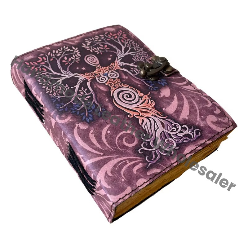 Mother of Earth Journal Design Handmade Leather Printed Deckle Edge Vintage Paper Sketchbook Clasp of Unique Cover Diary Planner