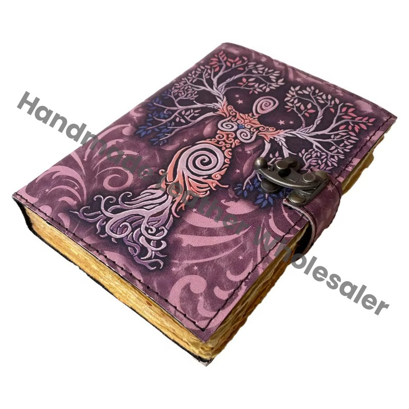Mother of Earth Journal Design Handmade Leather Printed Deckle Edge Vintage Paper Sketchbook Clasp of Unique Cover Diary Planner