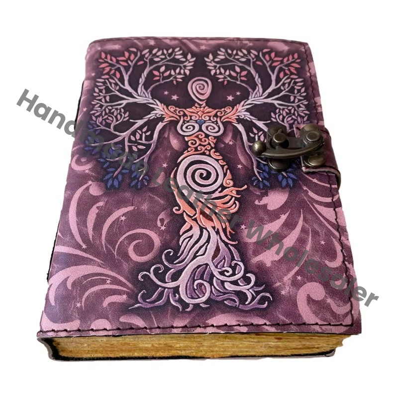 Mother of Earth Journal Design Handmade Leather Printed Deckle Edge Vintage Paper Sketchbook Clasp of Unique Cover Diary Planner