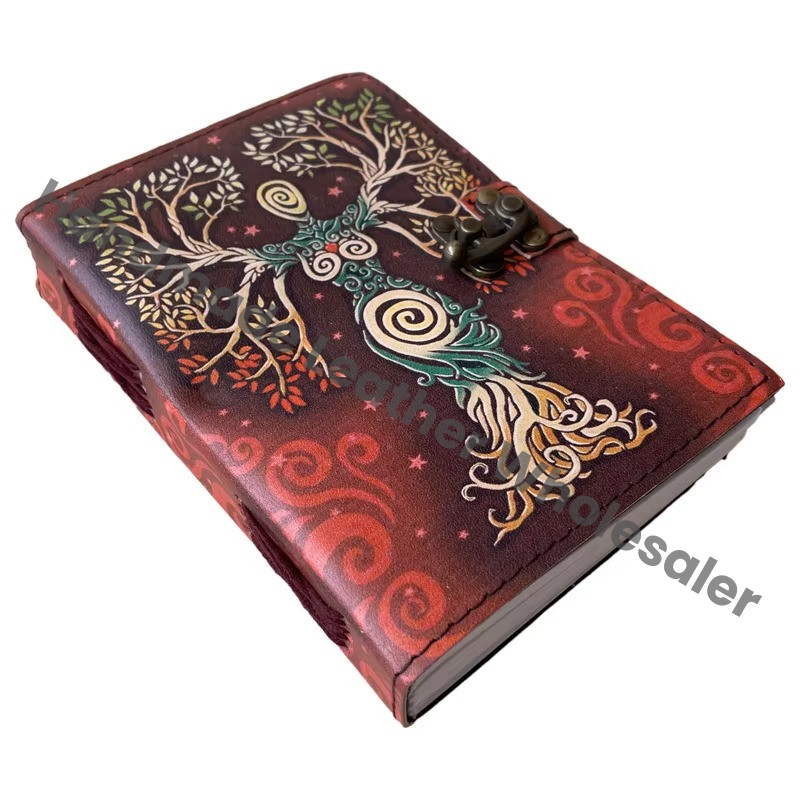 Mother of Earth Leather Journal Retro Collage Design Man Tree of Life Handmade Cotton Vintage Paper Notebook Sketchbook Planner