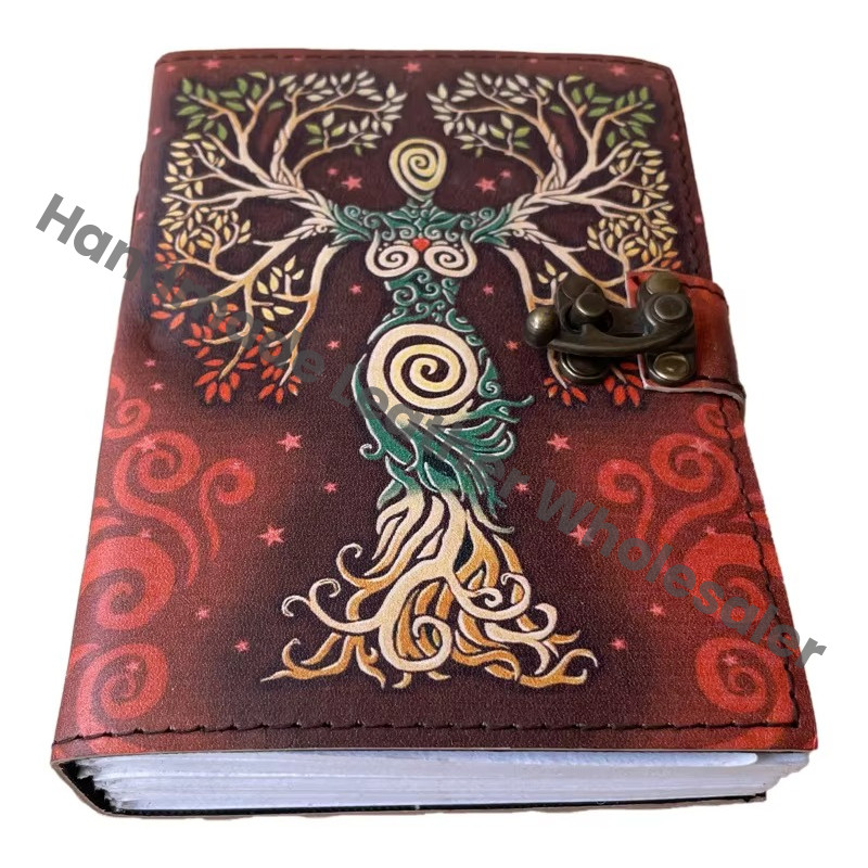 Mother of Earth Leather Journal Retro Collage Design Man Tree of Life Handmade Cotton Vintage Paper Notebook Sketchbook Planner