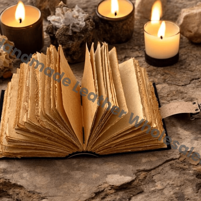Mushroom Leather Grimoire journal – Wiccan Pagan Journal Blank Spell Book of Shadows -Vintage Deckle Edge Paper