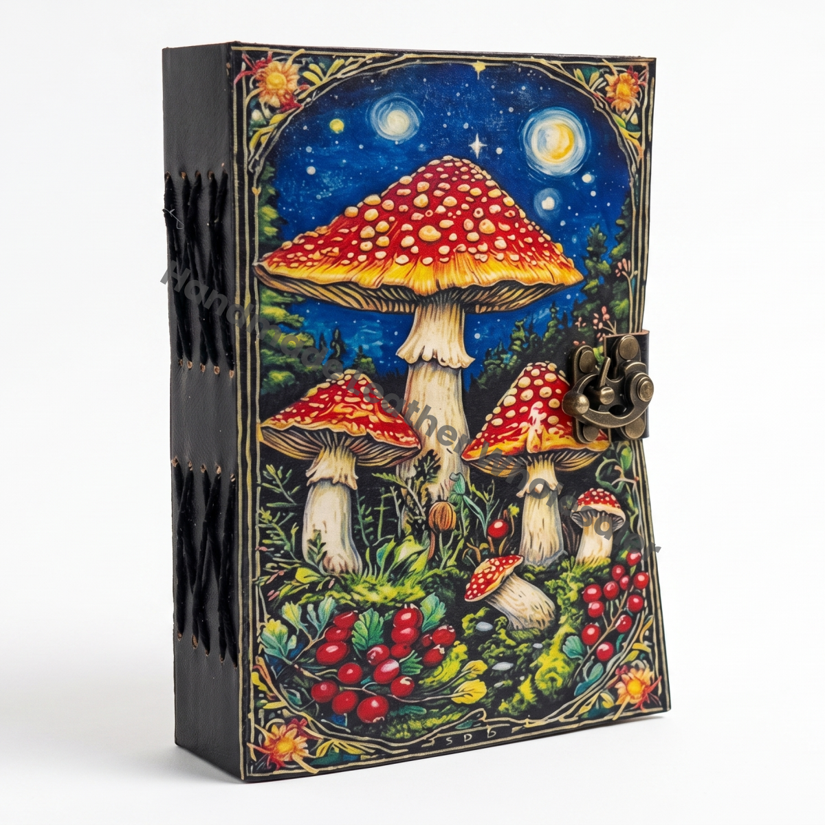 Mushroom Leather Grimoire – Wiccan Pagan Journal Blank Spell Book of Shadows -Vintage Deckle Edge Paper
