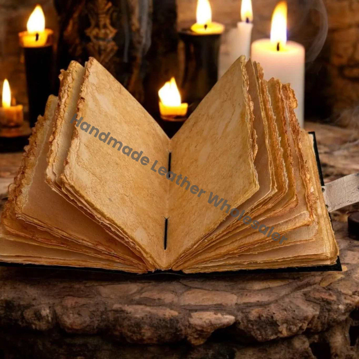 Mushroom Leather Journal, Antique Deckle Edge Paper, Wiccan Spell Book