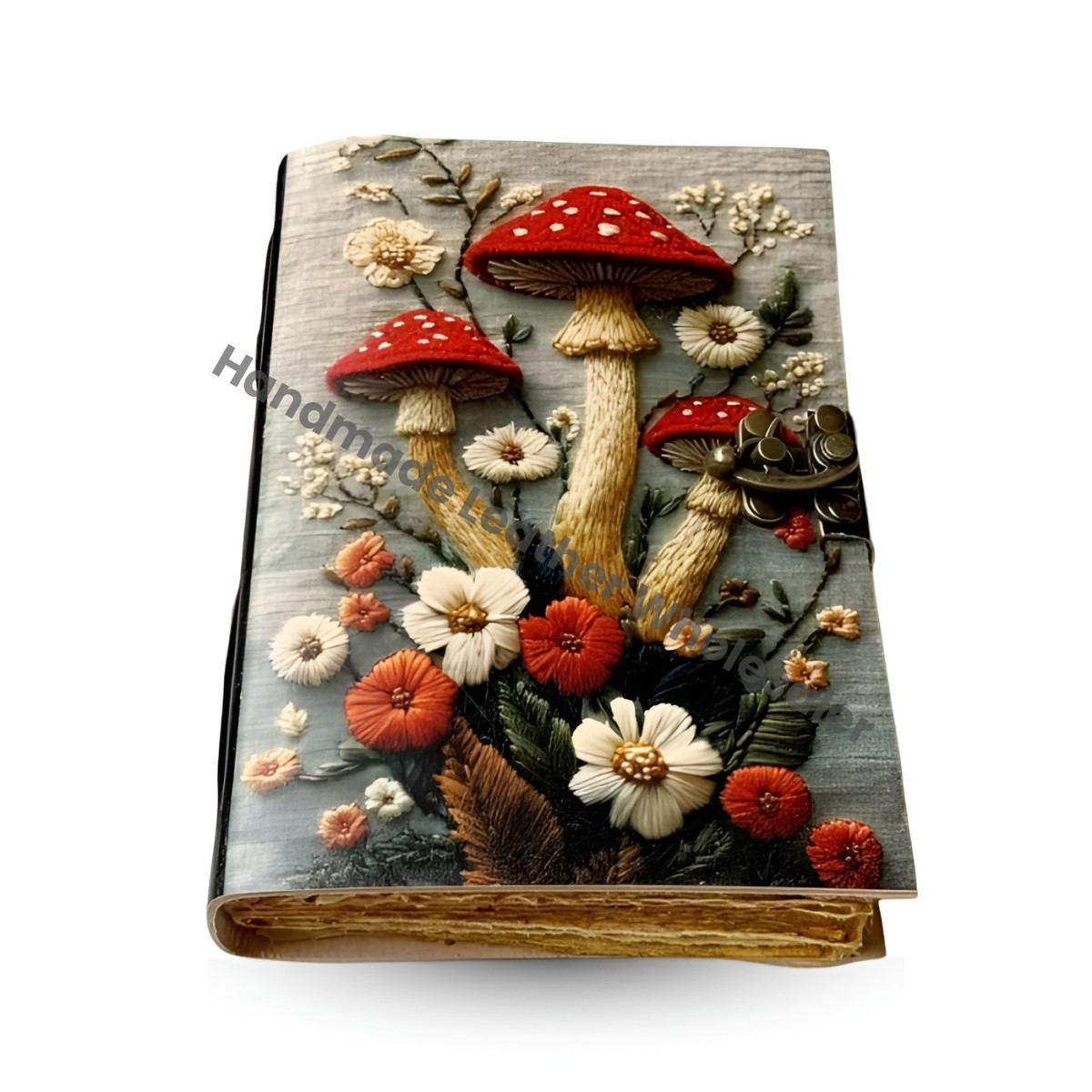 Mushroom Leather Journal | Vintage Moon Forest Grimoire Handmade Book of Shadows, Spell book Wiccan Pagan Gothic Magic Diary