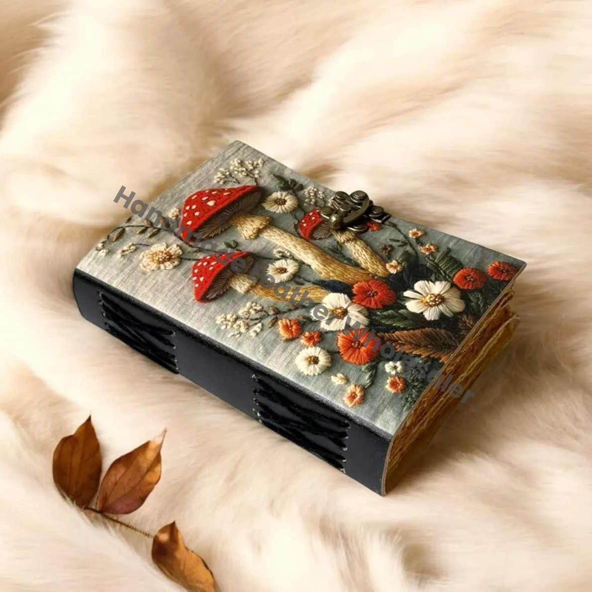 Mushroom Leather Journal | Vintage Moon Forest Grimoire Handmade Book of Shadows, Spell book Wiccan Pagan Gothic Magic Diary