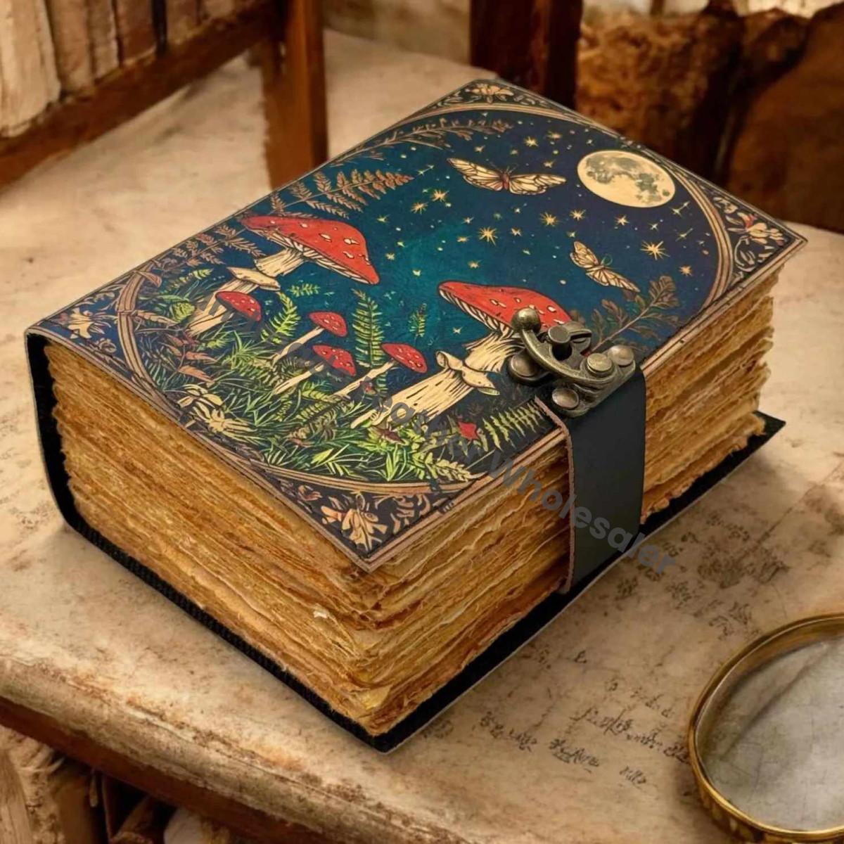 Mushroom Leather Vintage Moon Forest Grimoire Handmade Book of Shadows