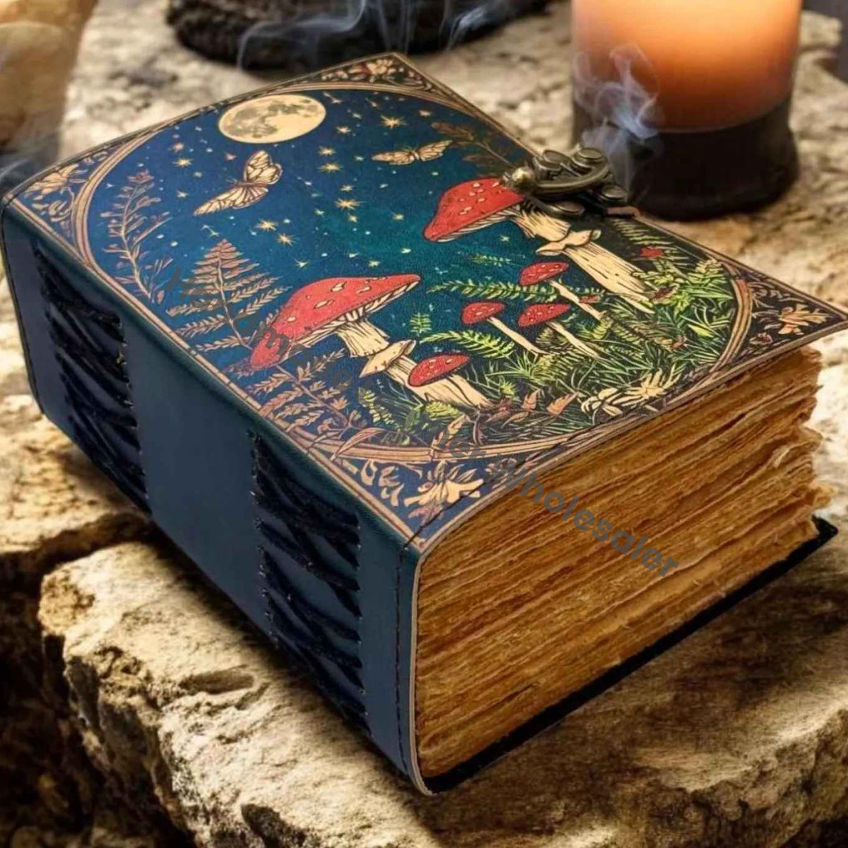 Mushroom Leather Vintage Moon Forest Grimoire Handmade Book of Shadows