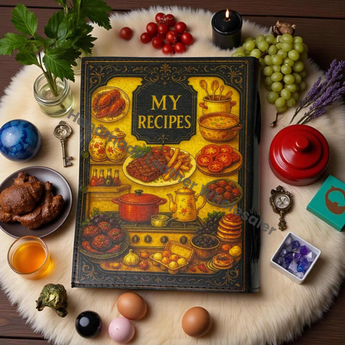 My Recipes Leather Journal – Handmade Blank Cookbook, Vintage Kitchen Notebook, Dessert & Baking Recipe Book