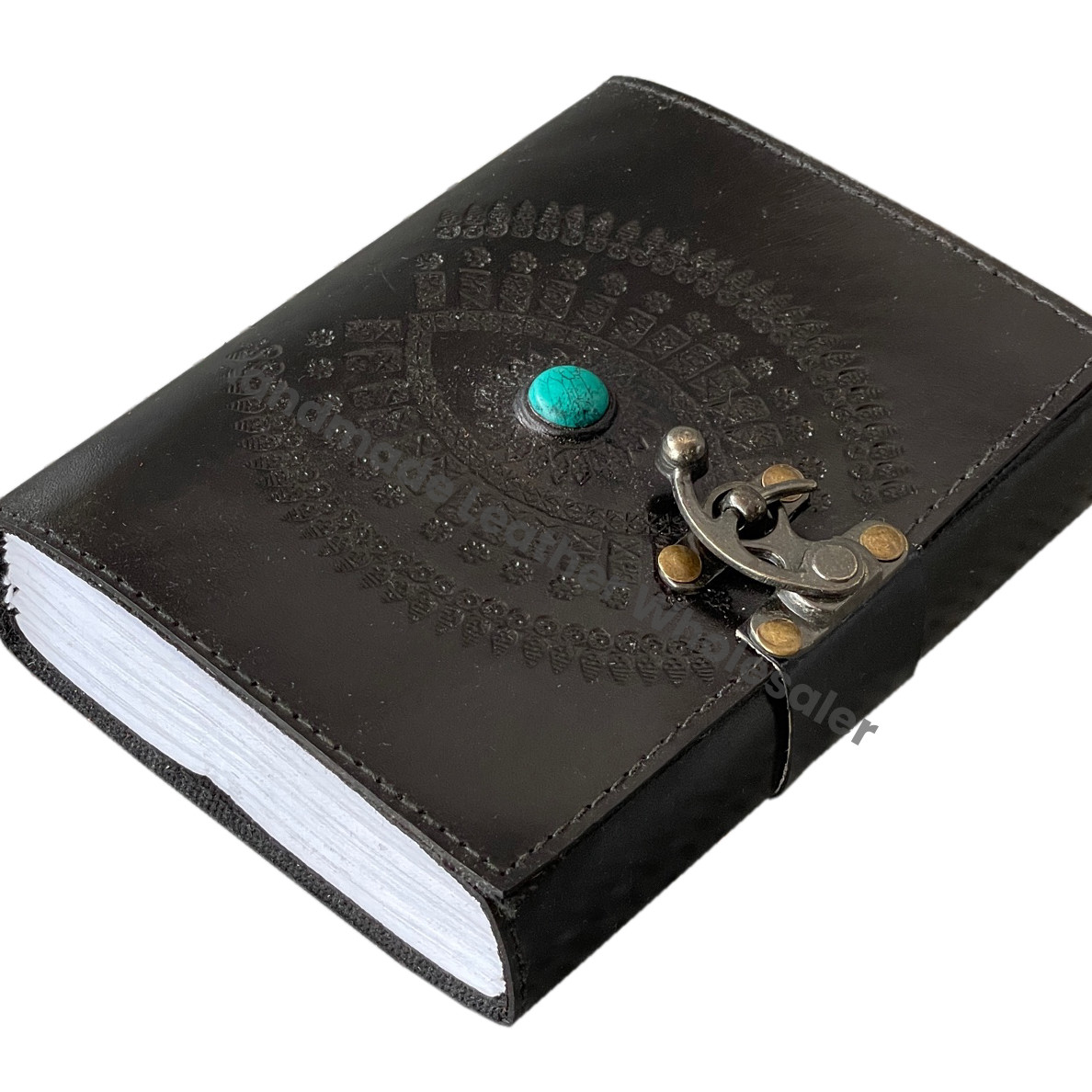 Natural Handicraft Chakra Medieval Stone Embossed Handmade Leather A4 Journal Notebook Office Diary College Poetry